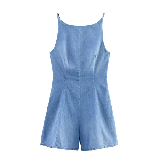 Damen Denim Jumpsuit mit schmalem Schnitt und verstellbaren Trägern EB