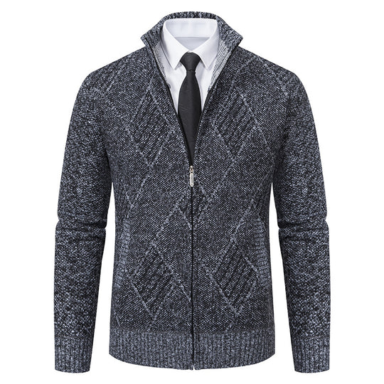 Herren modische Strickjacke mit hochabschließendem Kragen und stilvollem Zipper EB