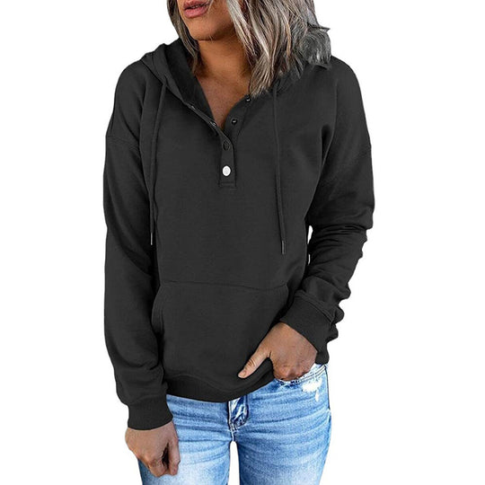 Damen Kapuzenpullover mit Knopfleiste und Taschen EB
