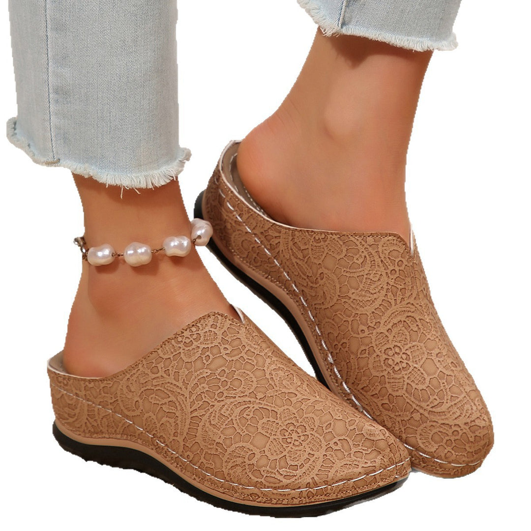 Damen Clogs mit floralen Spitzen und rutschfester Sohle EB