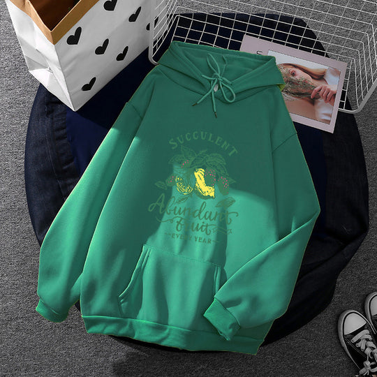 Damen nan Kapuzenpullover im Relaxed-Fit mit botanischer Frucht-Illustration und Kängurutasche EB