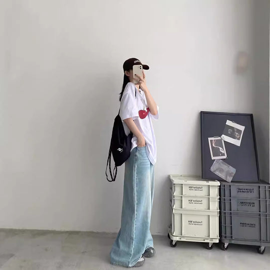 Damen Weite Jeans im lässigen Urban-Style mit hohem Bund und seitlichen Taschen EB