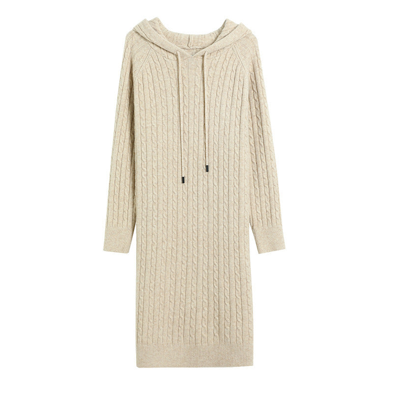 Damen Strick-Hoodie-Kleid mit Kordelzug EB
