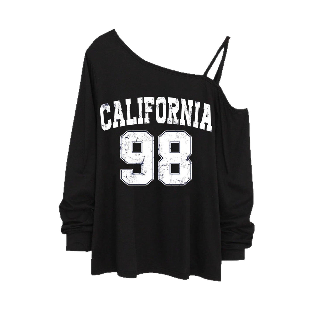 Damen nan lässiges One-Shoulder Sweatshirt mit Zierträgern und Vintage College-Print EB