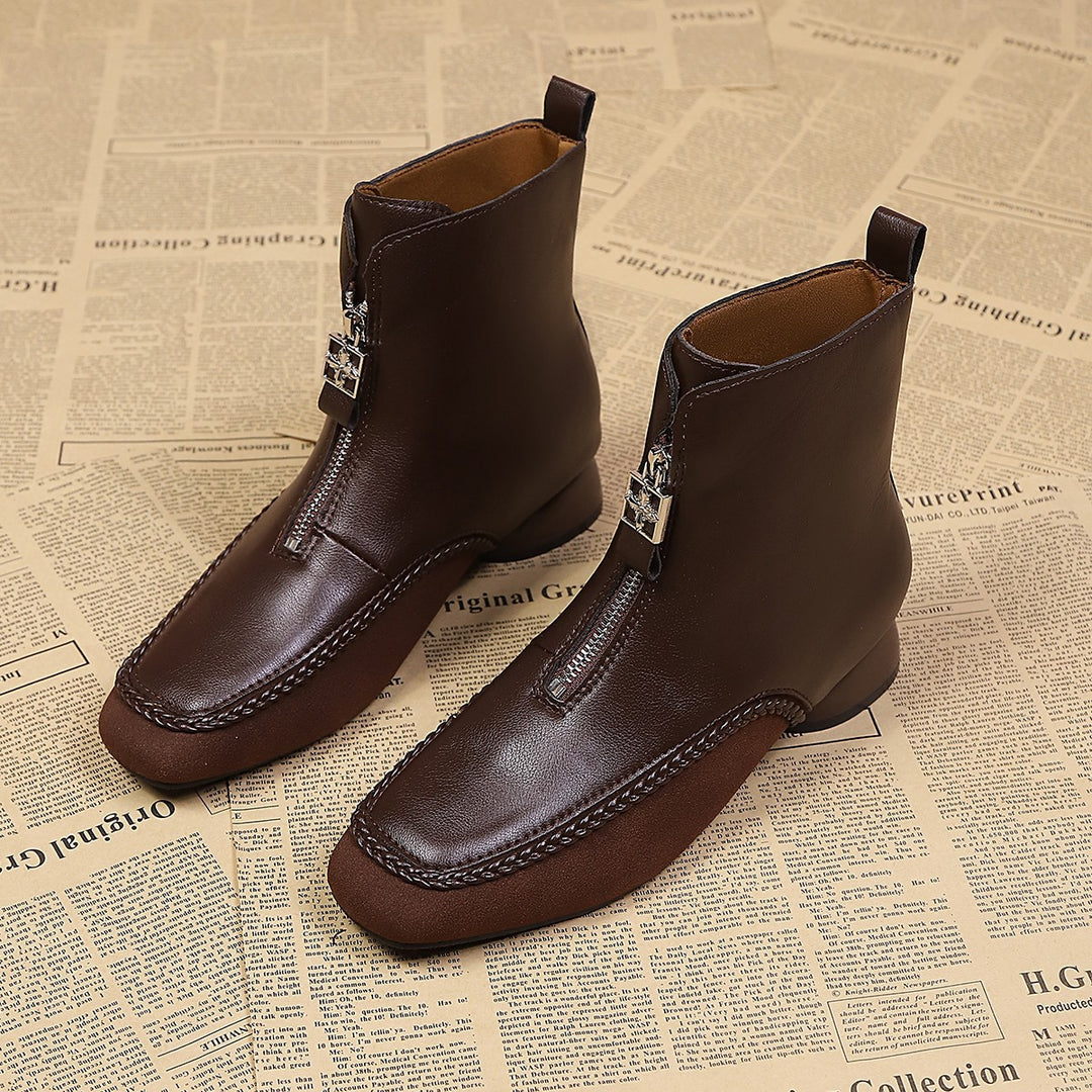 Damen Stylische Ankle Boots mit Reißverschluss und geschmeidigem Leder EB