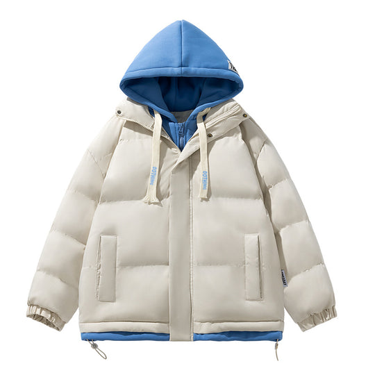 Unisex kurz geschnittene gesteppte Pufferjacke mit zweilagiger Kontrastkapuze EB
