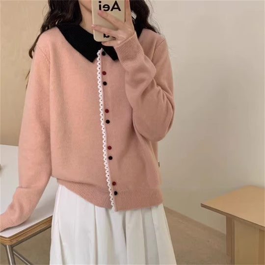 Damen Eleganter Strickcardigan mit Stehkragen und Knopfdetail EB