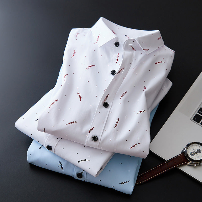 Herren nan Slim-Fit Business-Hemd mit feinem botanischem Print und Kentkragen EB