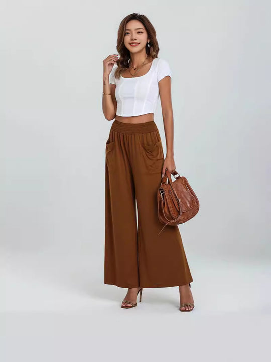 Damen Weite Trendhose mit elastischem Bund und praktischen Taschen EB