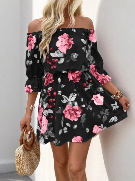 Damen Boho Kleid mit Blumenmuster EB