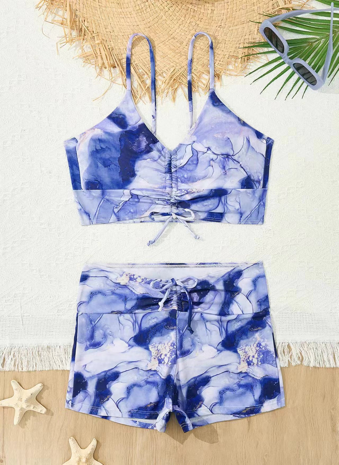 Damen Bikini mit floralem Rüschendesign und verstellbaren Trägern EB