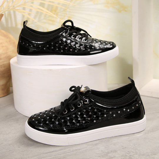 Damen modische Sneakers mit glitzernden Pailletten und präziser Schnürung EB