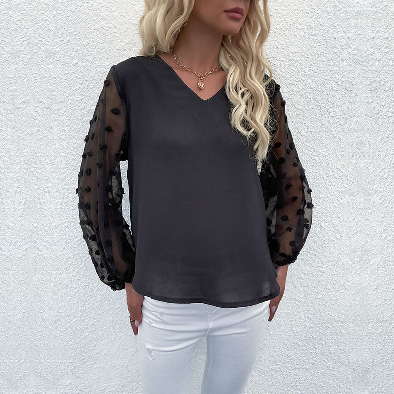 Damen Elegante Bluse mit dekorativen Puffärmeln und feinen Strukturen EB