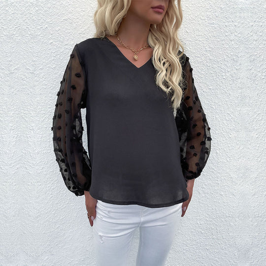 Damen Elegante Bluse mit dekorativen Puffärmeln und feinen Strukturen EB