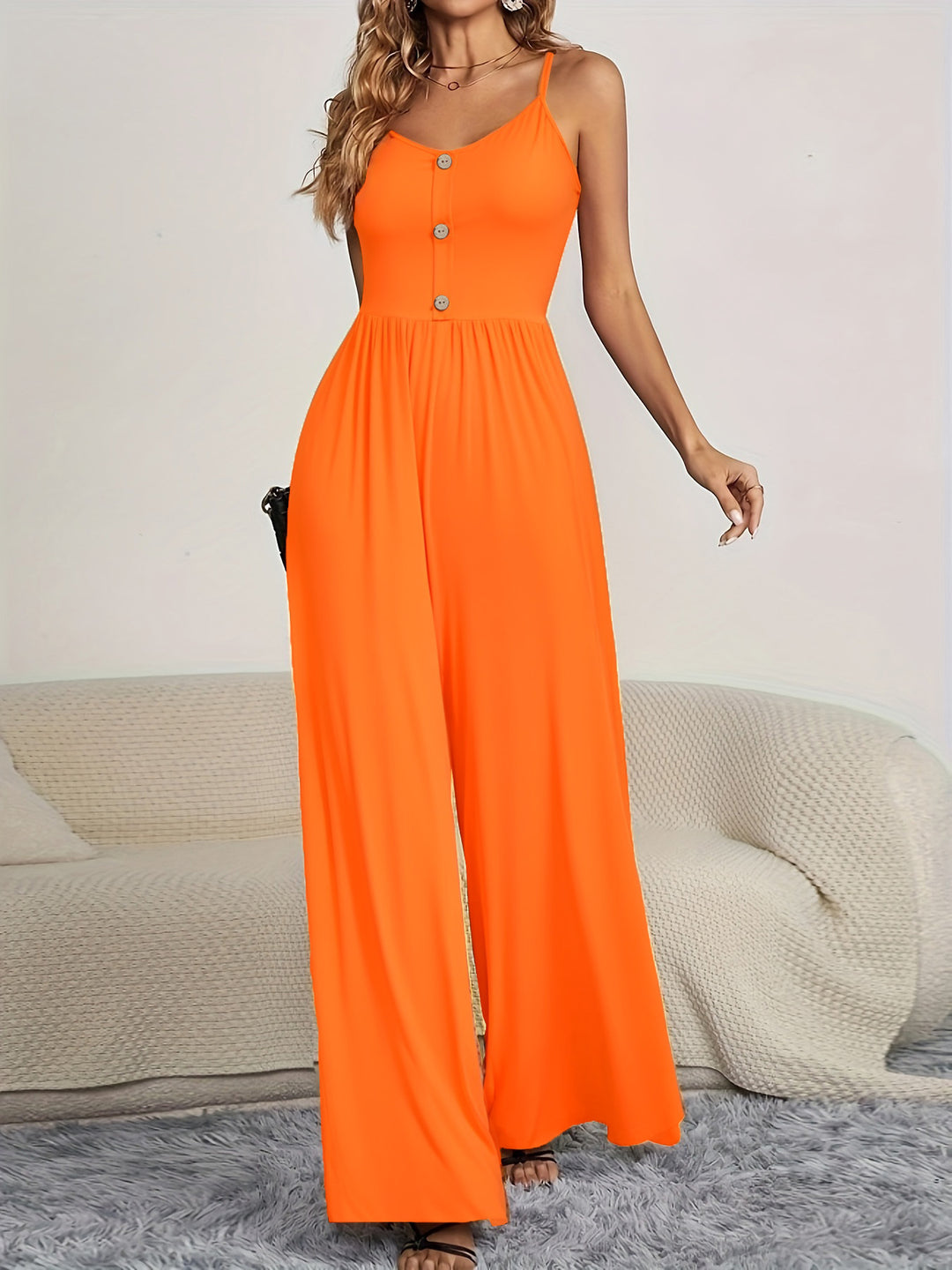 Damen Jumpsuit mit knöpfbarem Oberteil und weitem Bein EB