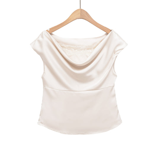Damen elegante Satinbluse mit raffiniertem Wasserfall-Ausschnitt EB