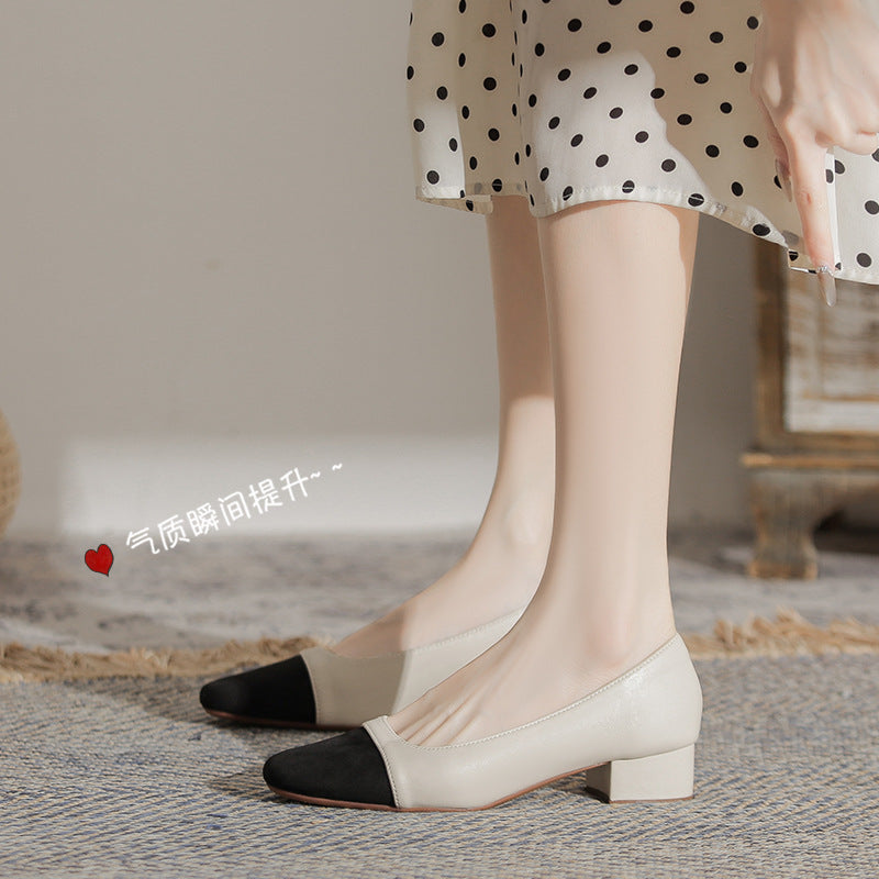 Damen Ballerinas mit elegantem Kontrast und komfortablem Blockabsatz EB