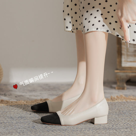 Damen Ballerinas mit elegantem Kontrast und komfortablem Blockabsatz EB