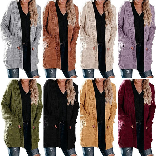 Damen Grobstrickcardigan mit tiefen Taschen und dekorativem Zopfmuster EB