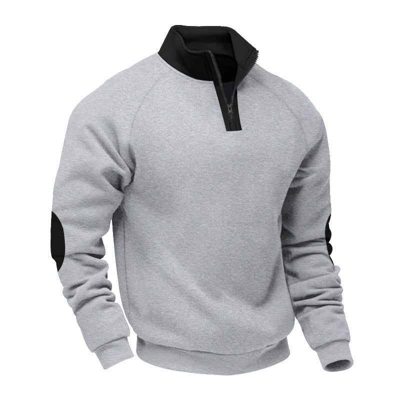 Herren nan Halbzip-Sweatshirt mit Stehkragen, Raglanärmeln und Ellbogenpatches EB