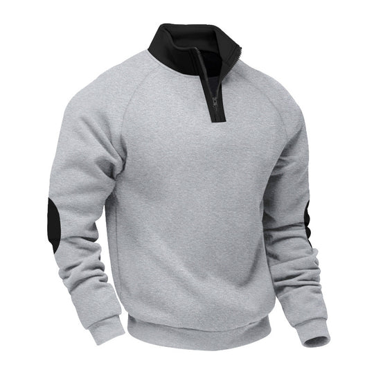 Herren nan Halbzip-Sweatshirt mit Stehkragen, Raglanärmeln und Ellbogenpatches EB