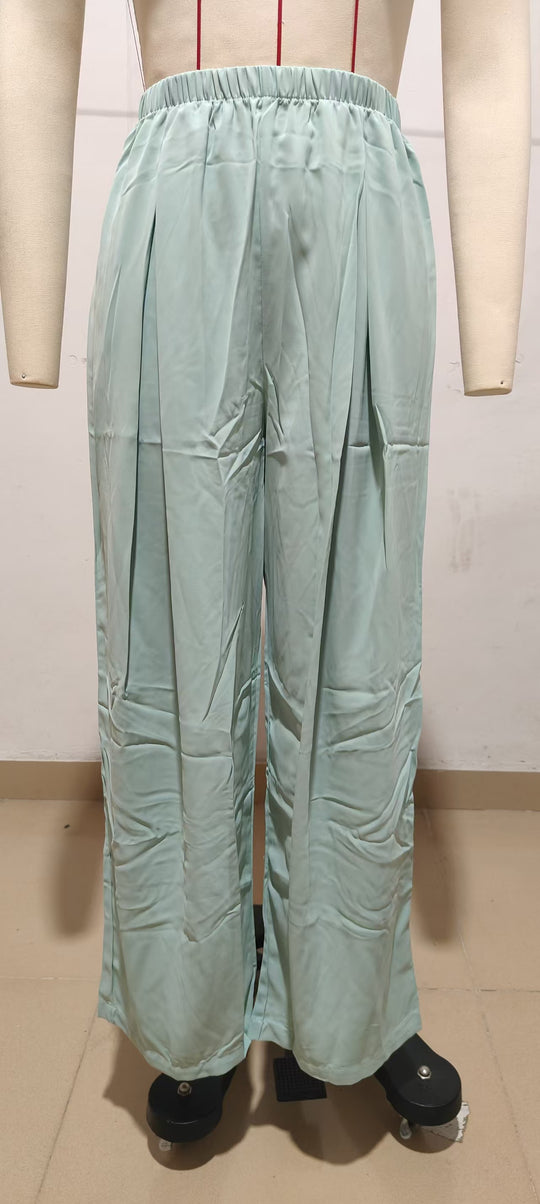 Damen Leichte Satin-Palazzohose mit hohem elastischem Bund und Kellerfalten EB