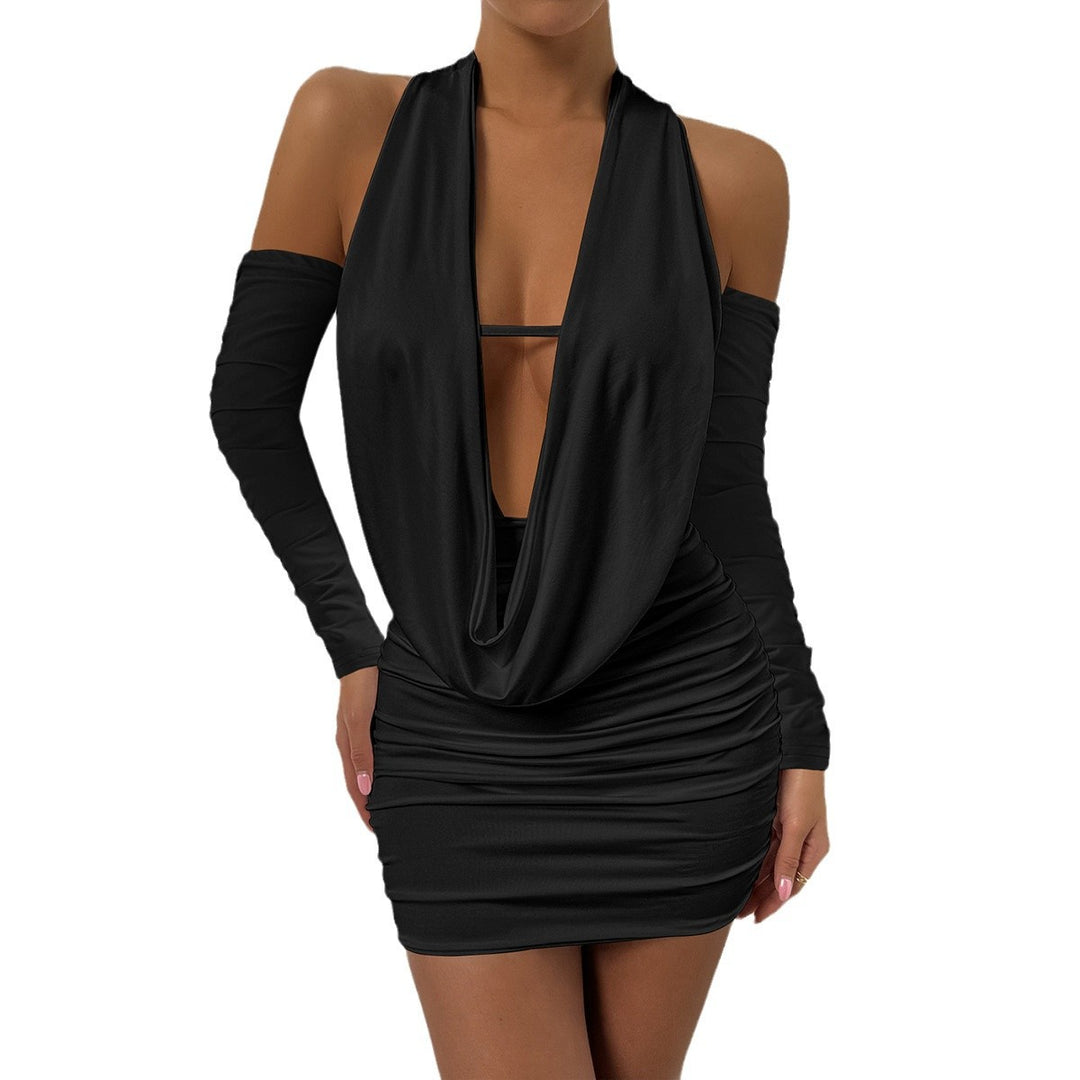 Damen Mini-Kleid mit tiefem V-Ausschnitt und seitlicher Raffung EB