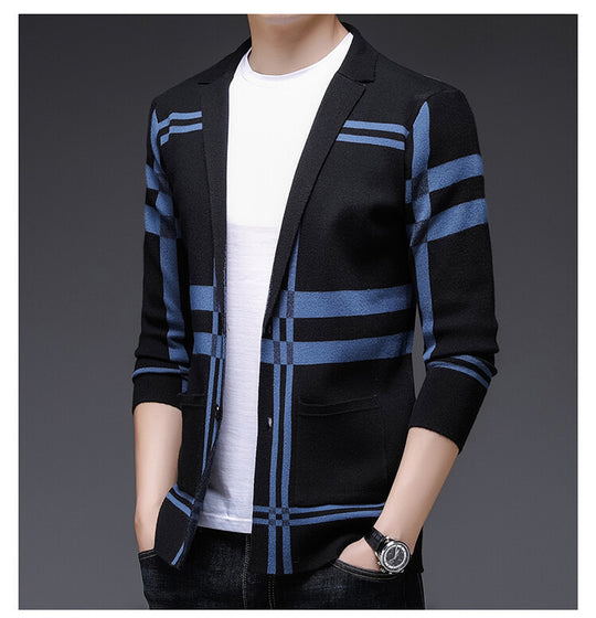 Herren modische Strickjacke mit elegantem Karomuster EB