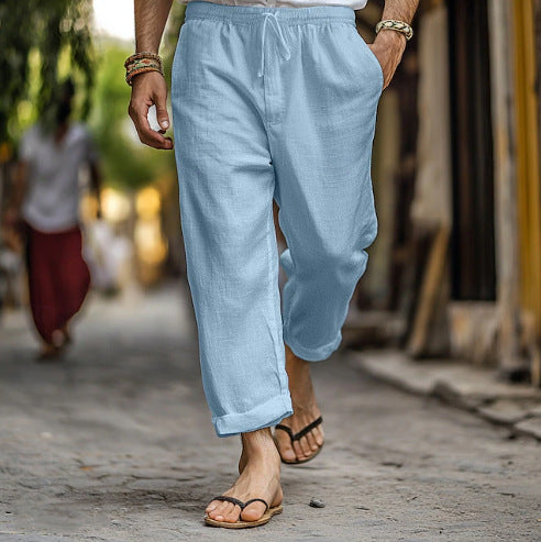 Herren nan lässige Leinen-Joggerhose mit elastischem Tunnelzugbund, seitlichen Eingrifftaschen und aufrollbarem Saum EB