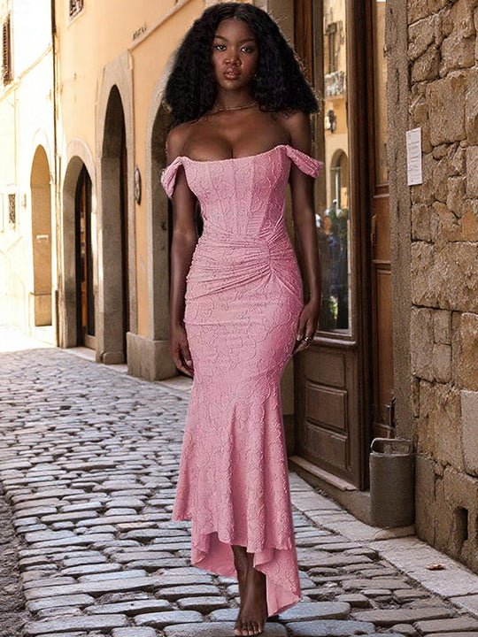 Damen Elegantes Maxikleid mit raffiniertem Raffungseffekt und Spitzenakzenten EB