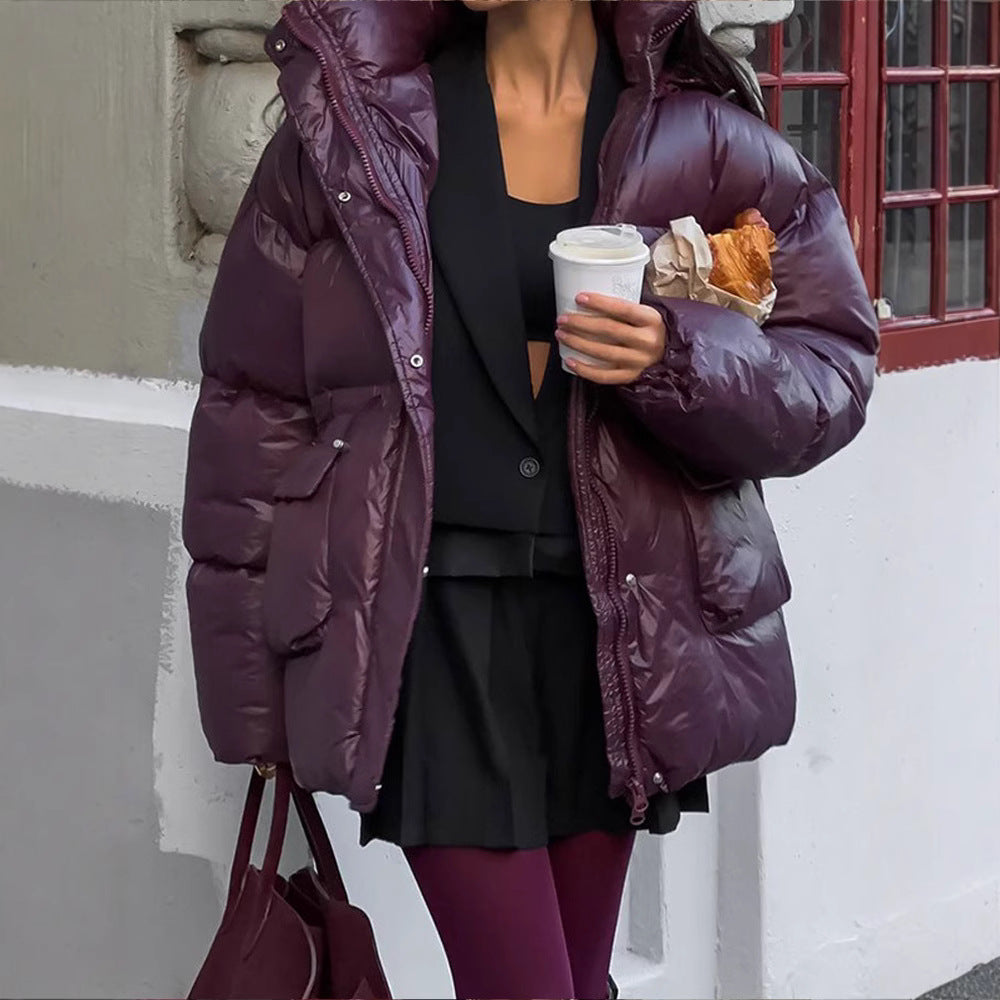 Damen Wattierte Winterjacke mit verstellbarem Taillenzug und Kapuze EB