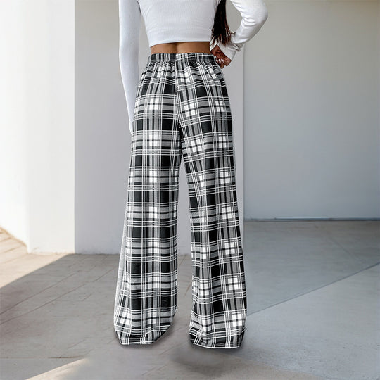 Damen weite Freizeithose mit Karo-Muster und verstellbarem Bund EB