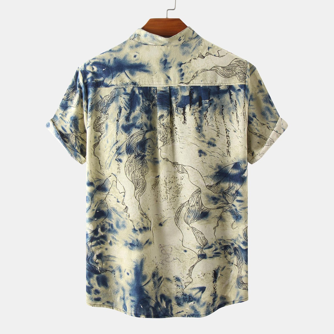 Herren Kurzarmhemd mit kreativem Aquarellmuster und button-down Kragen EB