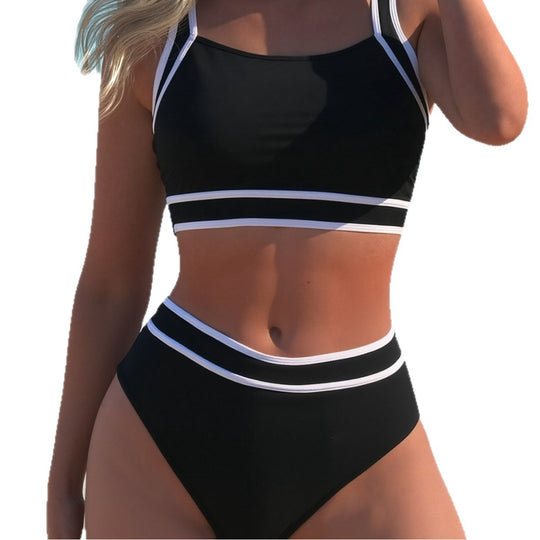 Damen Sportliches Bikini-Set mit modischen Kontraststreifen EB