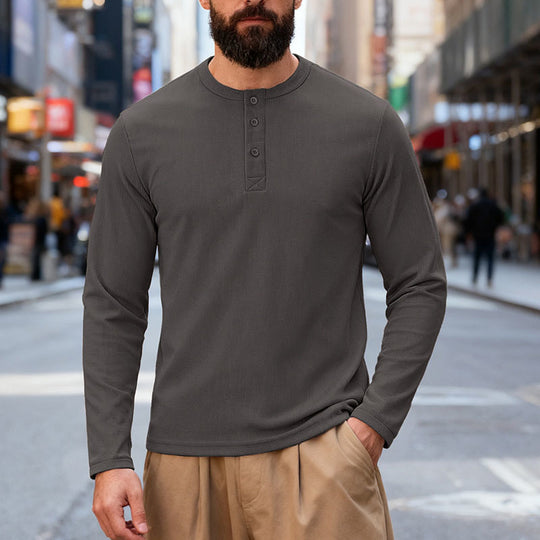 Herren nan Thermo-Henley-Langarmshirt mit Waffelstruktur, Rundhalsausschnitt und Knopfleiste EB
