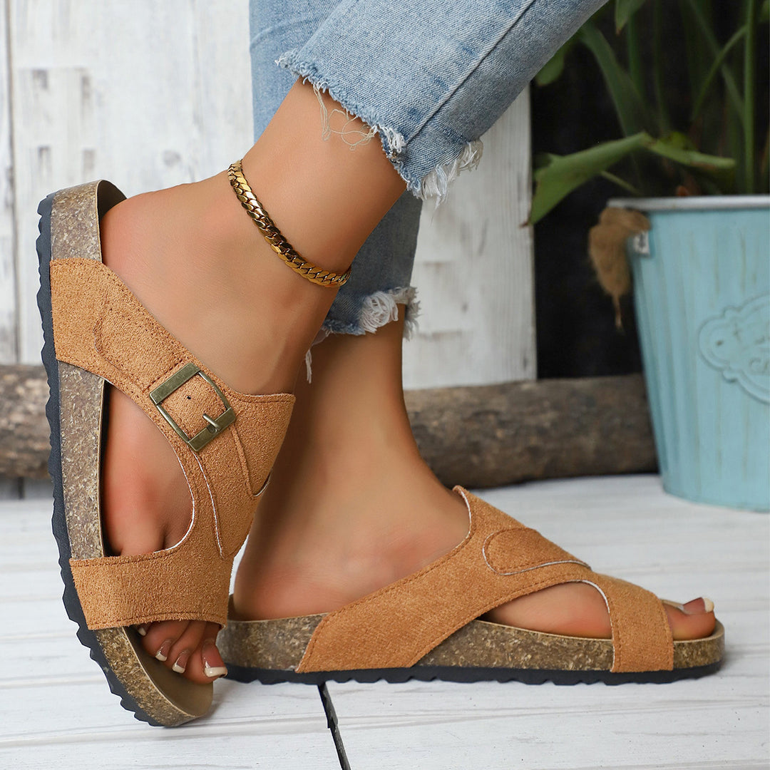 Damen Komfortable Sandalen mit modischer Riemchenführung und anatomischem Fußbett EB