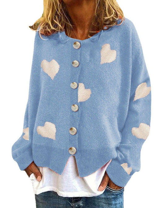 Damen Strickjacke mit Herzmuster und Knopfleiste EB