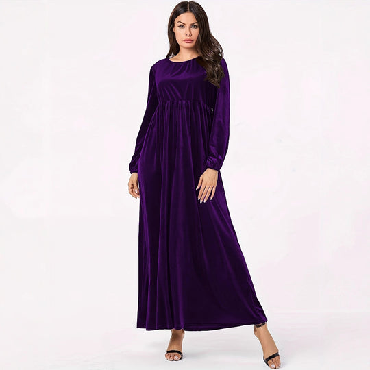 Damen Maxikleid aus luxuriösem Samt mit elegantem Faltenwurf EB