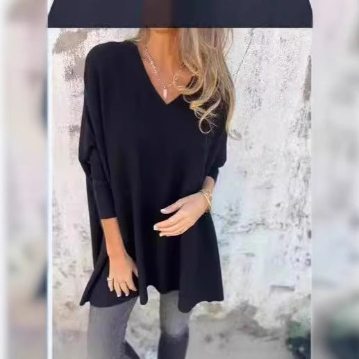 Damen V-Ausschnitt Oversized Pullover EB