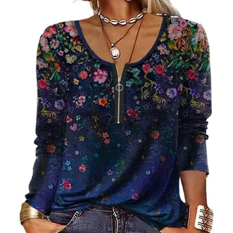 Damen Langarmshirt mit schimmerndem Glitzerdetail und halsfernem Reißverschluss EB