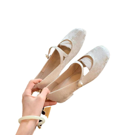 Damen Ballerinas mit eleganter Schnallenapplikation und floralem Design EB