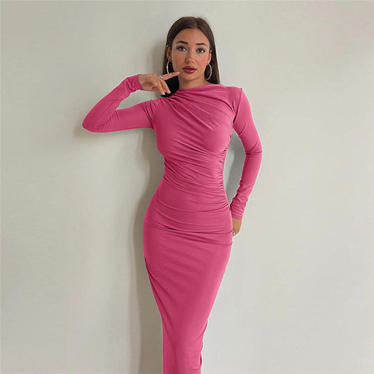 Damen Elegantes Wickelkleid mit langen Ärmeln und figurbetonendem Schnitt EB