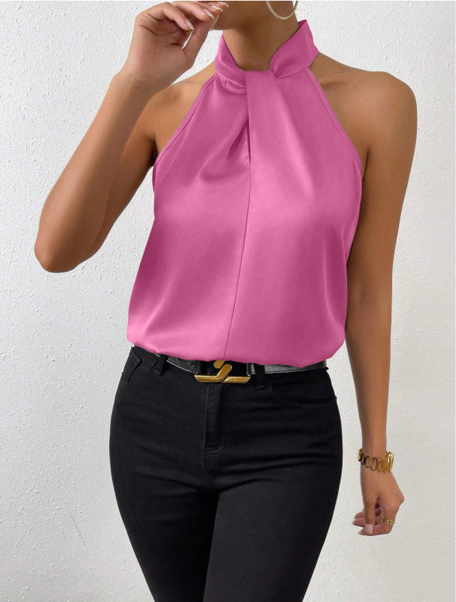 EB | Damen Knoten Hals Stil Top Seide