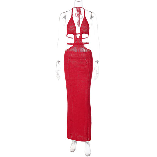 Damen Strick-Tankkleid mit cut-out Details und länglichem Schnitt EB