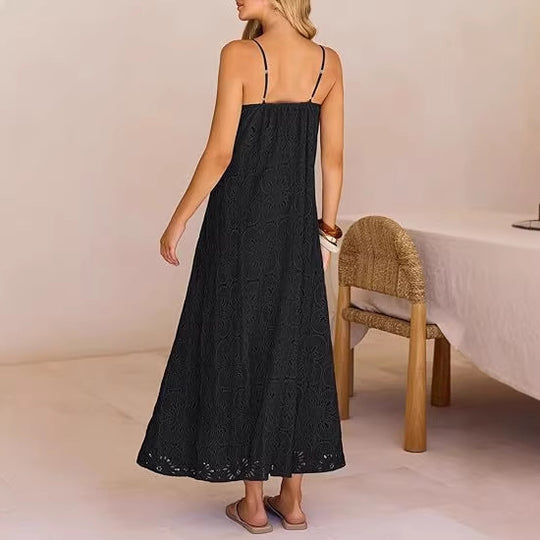 Damen Maxikleid mit filigranem Lochmuster EB