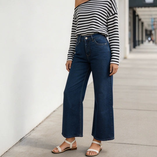 Damen nan High‑Waist Wide‑Leg-Jeans mit weitem Bein und klassischem Five‑Pocket-Schnitt EB