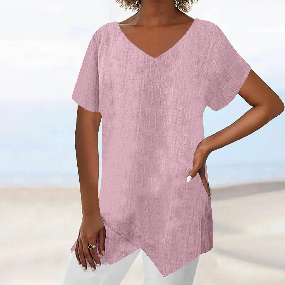 Damen lässige V-Ausschnitt Tunika mit asymmetrischem Saum EB