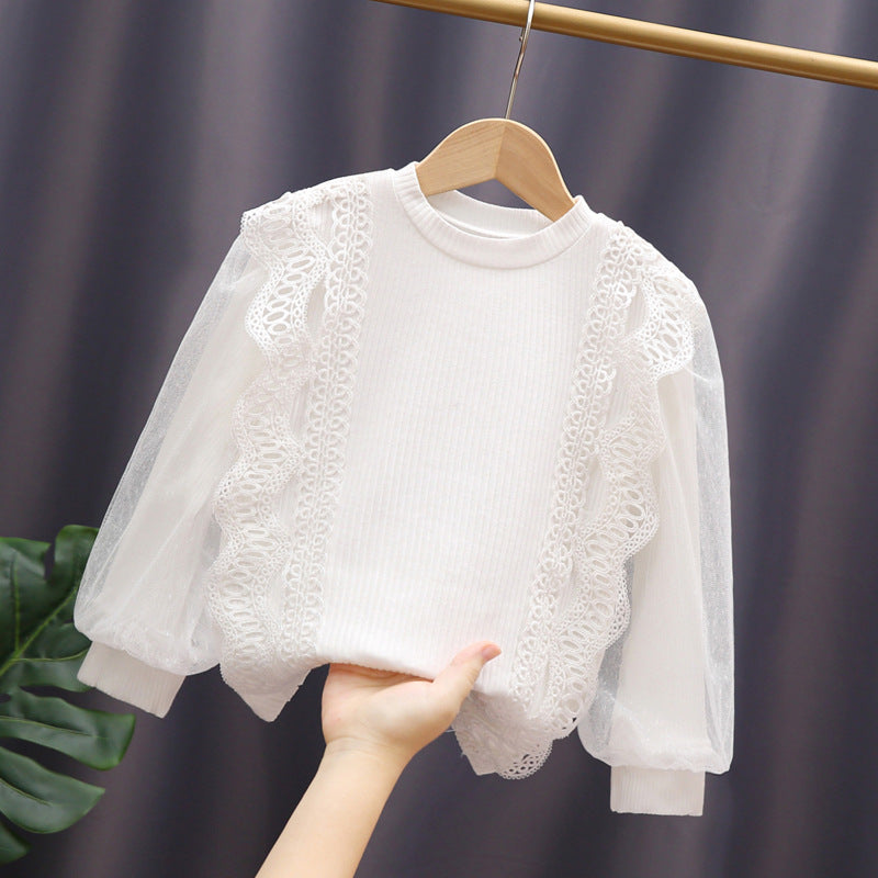 Mädchen Sweatshirt mit romantischen Rüschenärmeln EB