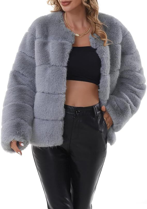 Damen Flauschige Kunstpelzjacke EB