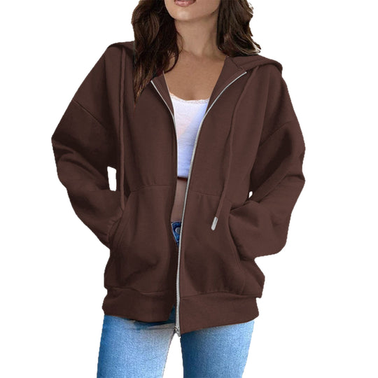 Damen nan oversized Kapuzenjacke mit durchgehendem Reißverschluss, Kängurutaschen und weichem Innenfutter EB